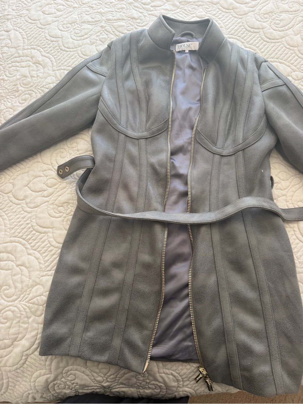House of CB Gray Leather Belted Jacket
